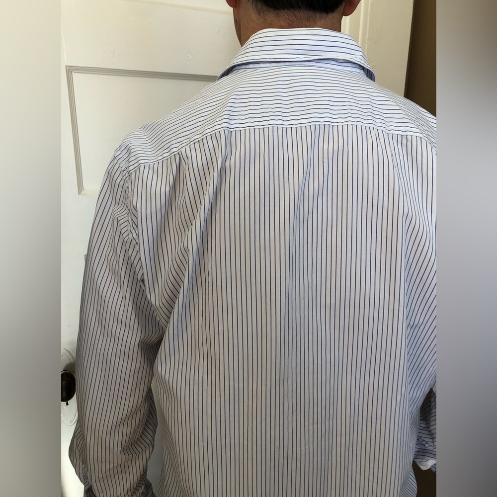 J. Crew White with Blue Pinstripe Button Down